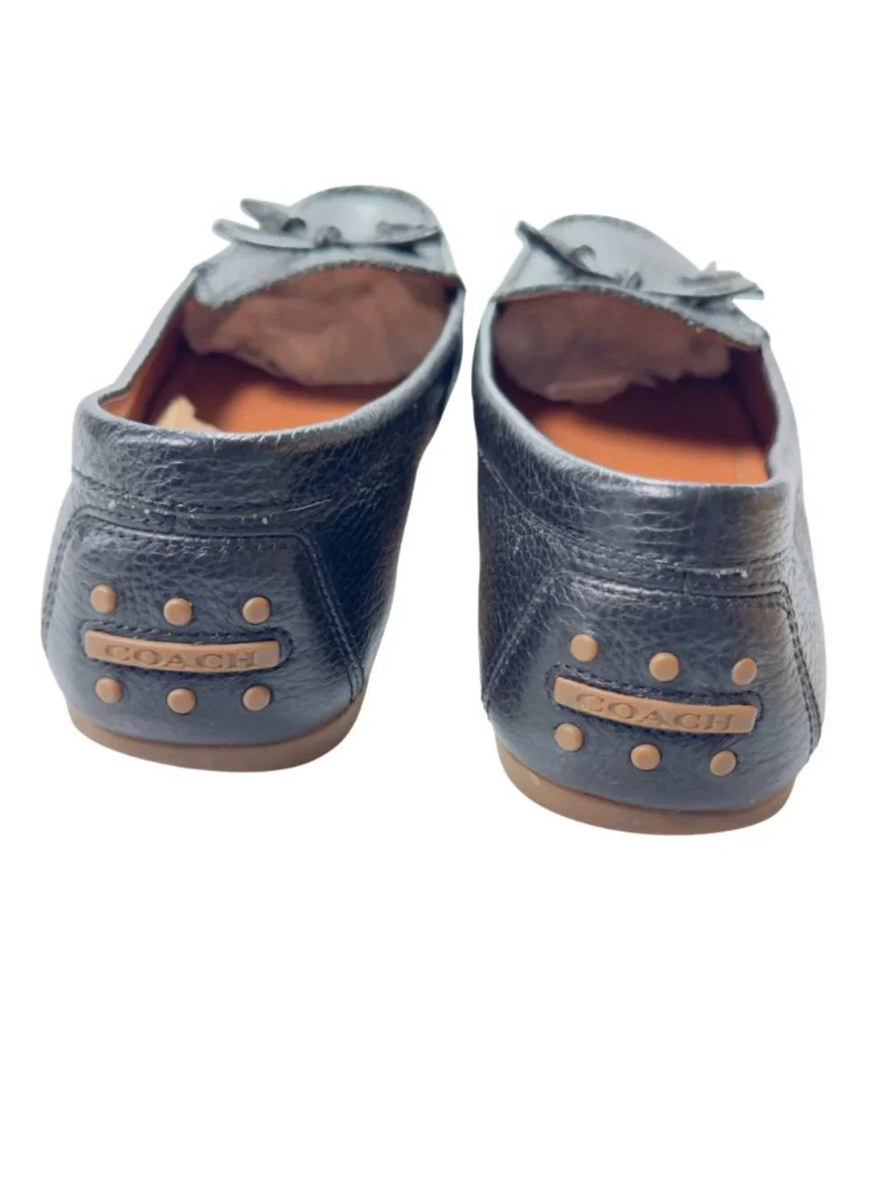 Coach Leather Womens Tassel Loafers Black Slip-On Shoes Rubber Sole Size 9B